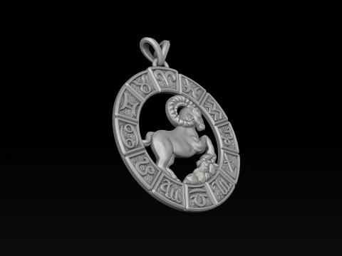 Hor&oacute;scopo &Aacute;ries Pingente v2 Modelo de impress&atilde;o 3D Modelo de Impressão 3D