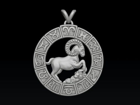 Hor&oacute;scopo &Aacute;ries Pingente v2 Modelo de impress&atilde;o 3D Modelo de Impressão 3D