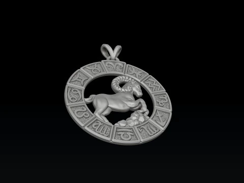 Hor&oacute;scopo &Aacute;ries Pingente v2 Modelo de impress&atilde;o 3D Modelo de Impressão 3D