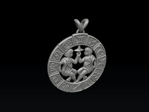 Hor&oacute;scopo G&ecirc;meos Pingente v2 Modelo de impress&atilde;o 3D Modelo de Impressão 3D