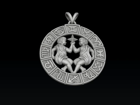 Hor&oacute;scopo G&ecirc;meos Pingente v2 Modelo de impress&atilde;o 3D Modelo de Impressão 3D