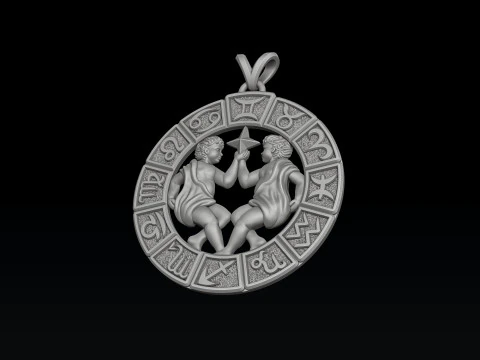 Hor&oacute;scopo G&ecirc;meos Pingente v2 Modelo de impress&atilde;o 3D Modelo de Impressão 3D