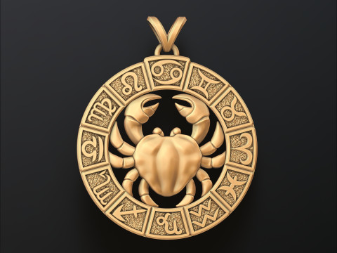 Horoscope Cancer Pendant v2 3D print model Model Cetak 3D