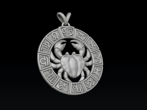 Hor&oacute;scopo C&acirc;ncer Pingente v2 Modelo de impress&atilde;o 3D Modelo de Impressão 3D