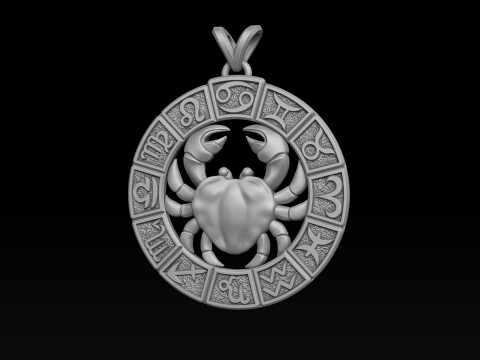Horoscope Cancer Pendant v2 3D print model 3D Print Model