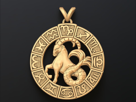 Horoscope Capricorn Pendant v2 3D print model Model Cetak 3D