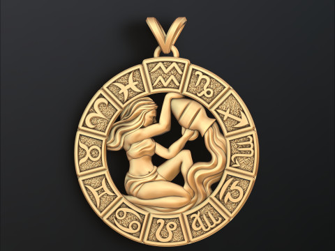 Horoscope Aquarius Pendant v2 3D print model 3D Принт Модель