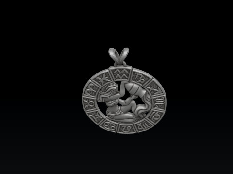 Horoscope Aquarius Pendant v2 3D print model 3D Print Model