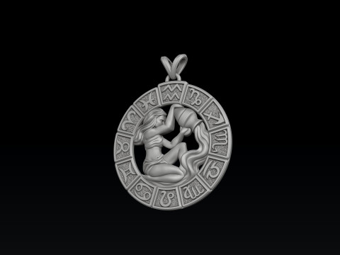 Horoscope Aquarius Pendant v2 3D print model 3D Print Model