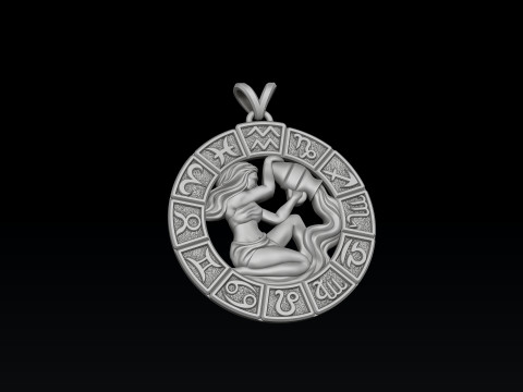 Horoscope Aquarius Pendant v2 3D print model 3D Print Model