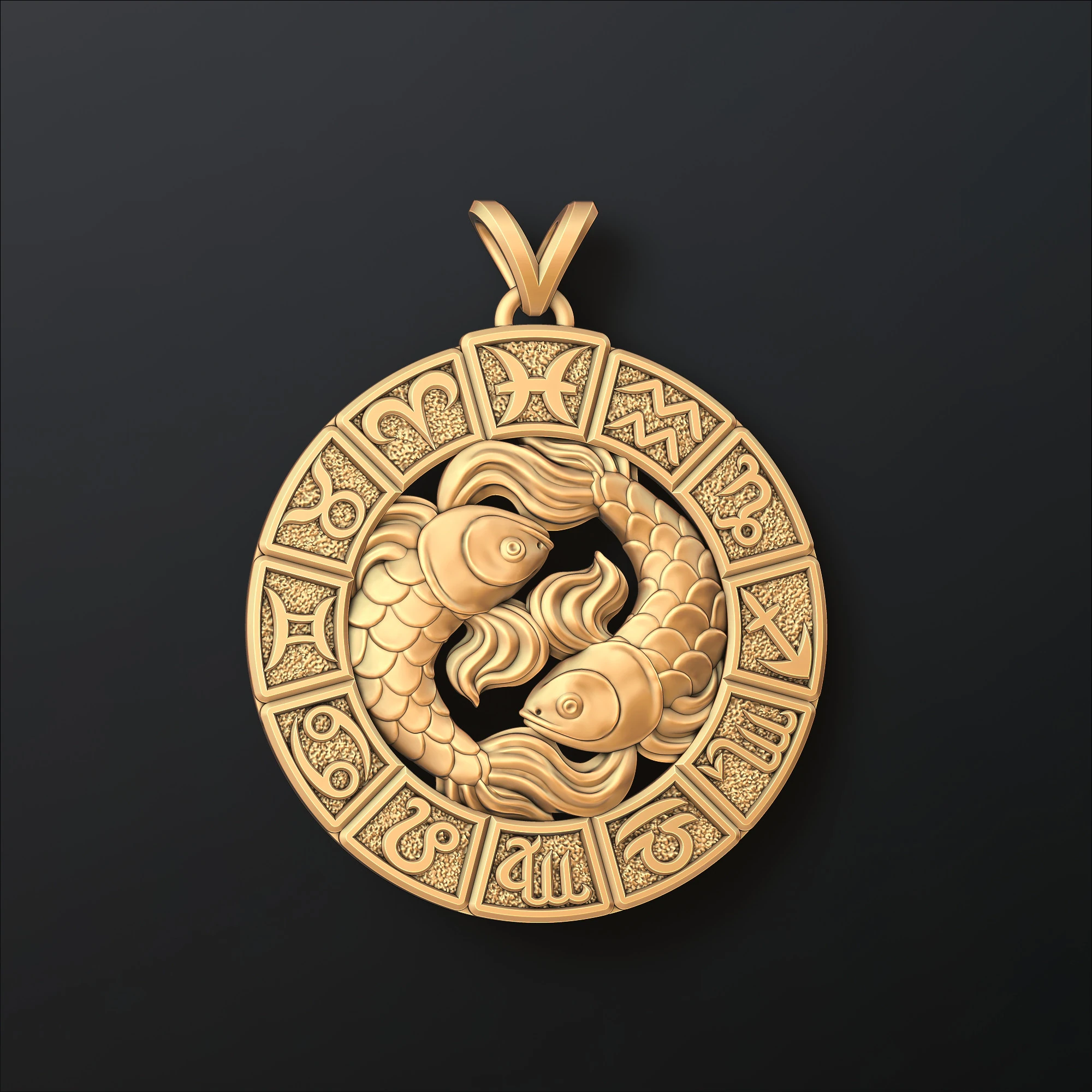 Horoscope Pisces Pendant v2 3D print model 3D Print Model .c4d .max .obj .3ds .fbx .stl .blend 
