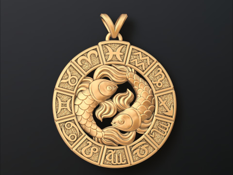 Horoscope Pisces Pendant v2 3D print model 3D Принт Модель