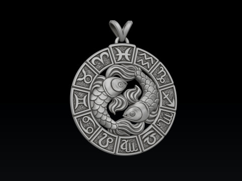 Horoscope Pisces Pendant v2 3D print model Modelo de impresión 3D