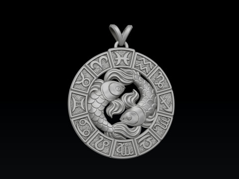 Horoscope Pisces Pendant v2 3D print model Modelo de impresión 3D