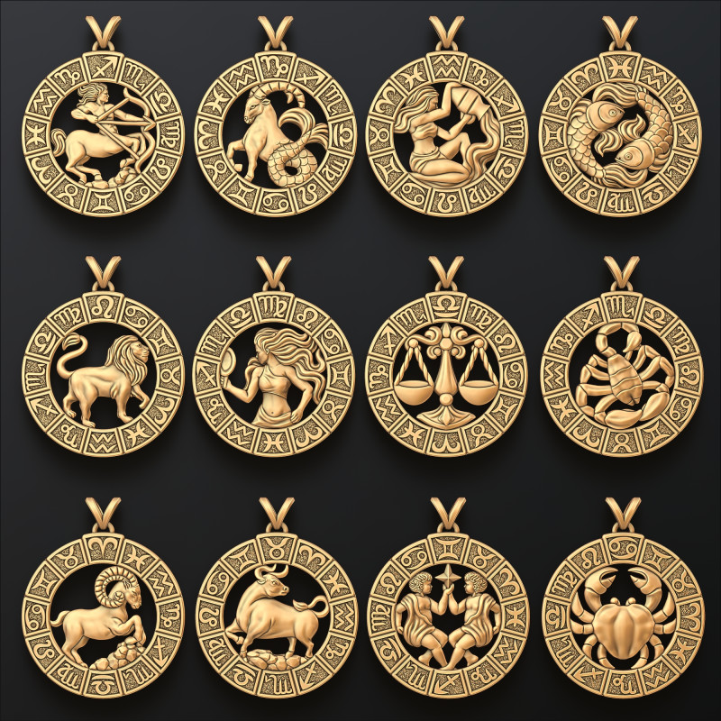 Zodiac Horoscope Pendants v2 Set Pack Collection 3D print model 3D Print Model .c4d .max .obj .3ds .fbx .stl .blend