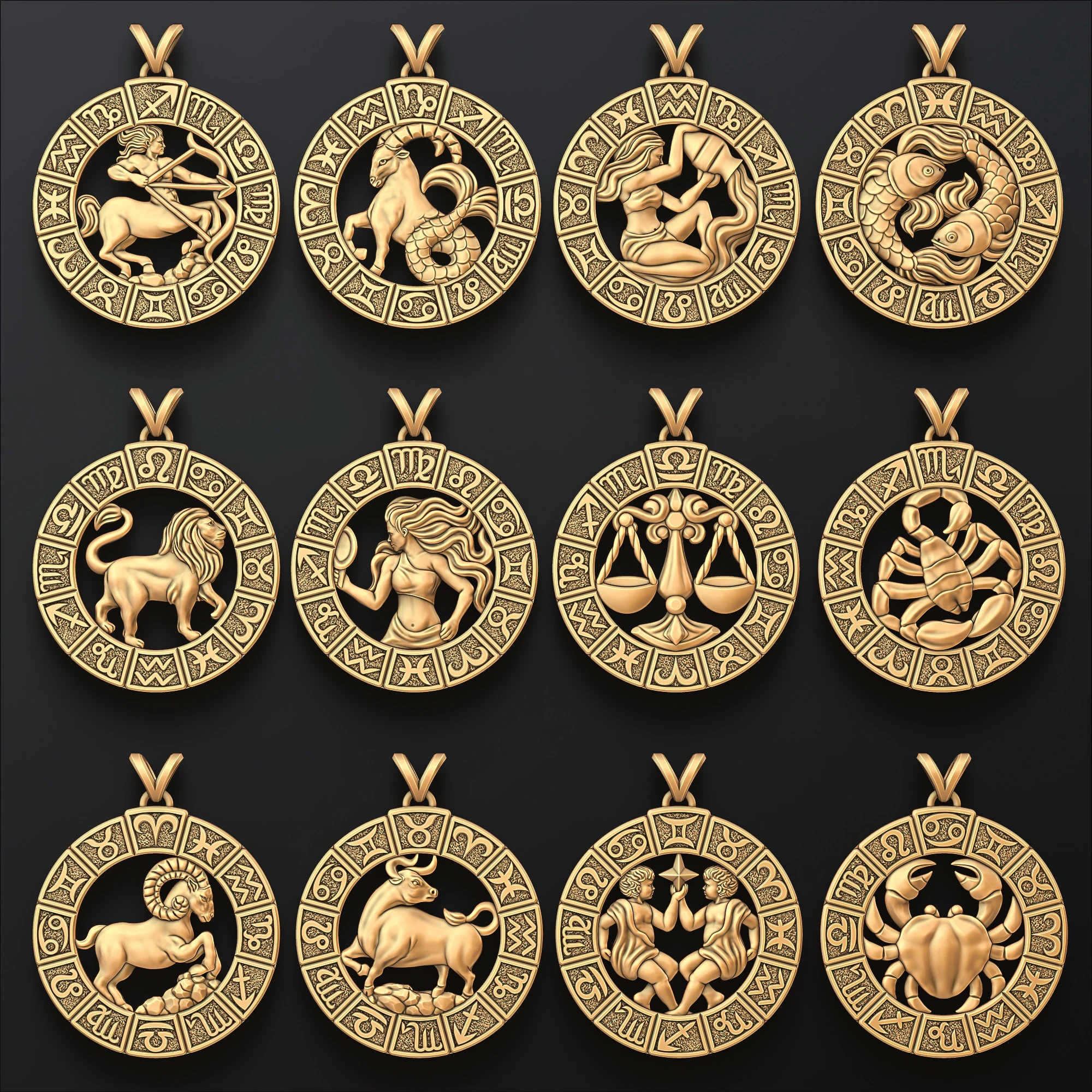 Pingentes do Horóscopo do Zodíaco v2 Set Pack Collection Modelo de impressão 3D Modelo de Impressão 3D .c4d .max .obj .3ds .fbx .stl .blend
