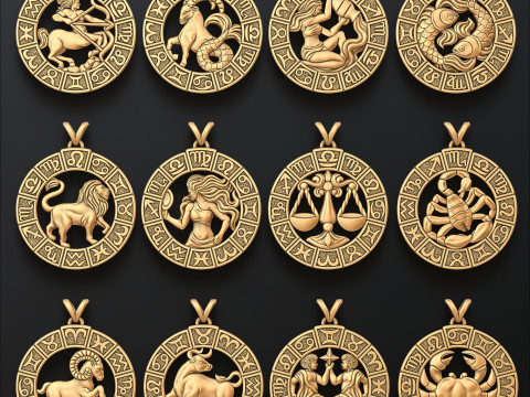 Zodiac Horoscope Pendants v2 Set Pack Collection 3D print model 3Dプリントモデル