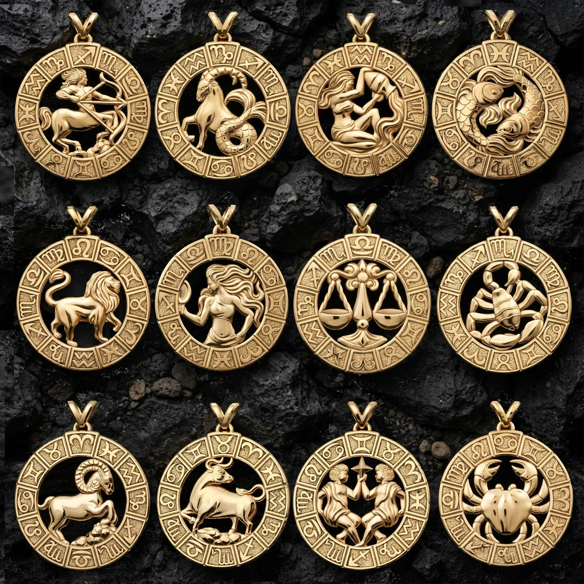 Zodiac Horoscope Pendants v2 Set Pack Collection 3D print model 3D Print Model .c4d .max .obj .3ds .fbx .stl .blend 