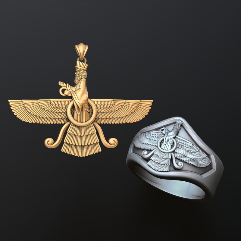 Faravahar Ahura Mazda Pendant Ring Collection 3D print model 3D 프린트 모델 .c4d .max .obj .3ds .fbx .stl .blend