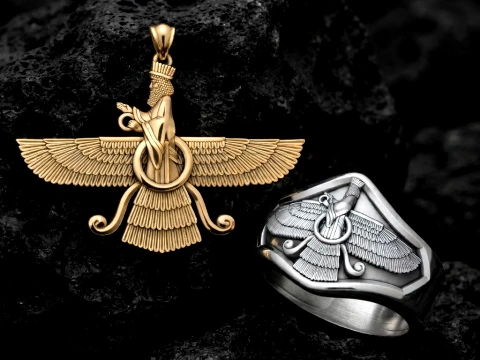 Faravahar Ahura Mazda 吊坠戒指系列 3D 打印模型 3D 打印模型