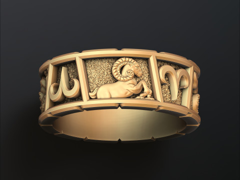 Horoscope Aries Ring v2 3D print model 3D Print Model