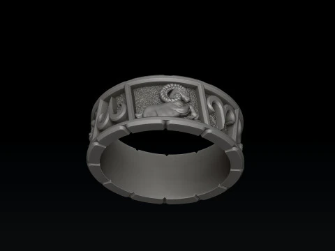 Horoscope Aries Ring v2 3D print model 3D Print Model