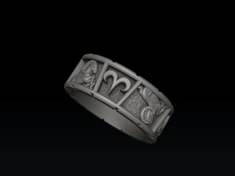 Horoscope Aries Ring v2 3D print model 3D Print Model