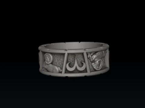Horoscope Aries Ring v2 3D print model 3D Print Model