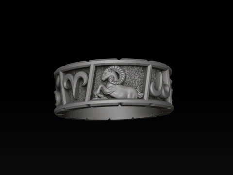 Horoscope Aries Ring v2 3D print model 3D Print Model