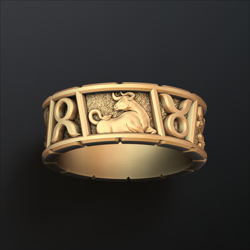 Horoscope Taurus Ring v2 3D print model 3Dプリントモデル .c4d .max .obj .3ds .fbx .stl .blend
