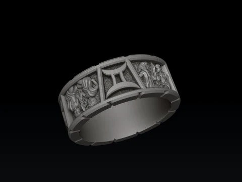 Horoscope Gemini Ring v2 3D print model 3D Print Model