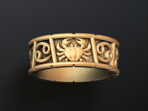 Horoscope Cancer Ring v2 3D print model 3D 打印模型