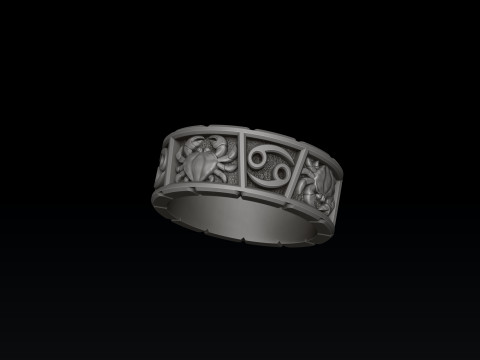 Horoscope Cancer Ring v2 3D print model 3D 프린트 모델