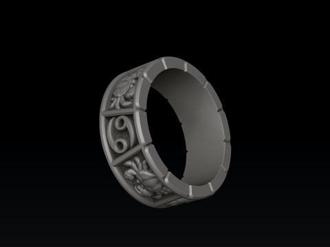Horoscope Cancer Ring v2 3D print model 3D 프린트 모델