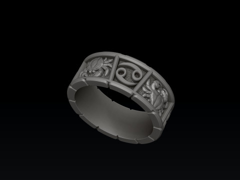 Horoscope Cancer Ring v2 3D print model 3D 프린트 모델
