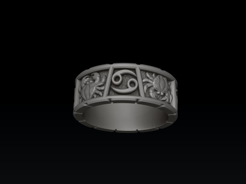 Horoscope Cancer Ring v2 3D print model 3D 프린트 모델