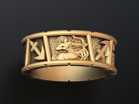 Horoscope Sagittarius Ring v2 3D print model 3D-Druckmodell