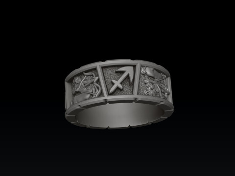 Horoscope Sagittarius Ring v2 3D print model Modelo de Impressão 3D