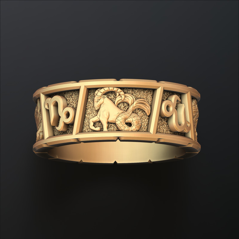 Horoscope Capricorn Ring v2 3D print model 3D print model Modello di stampa 3D .c4d .max .obj .3ds .fbx .stl .blend