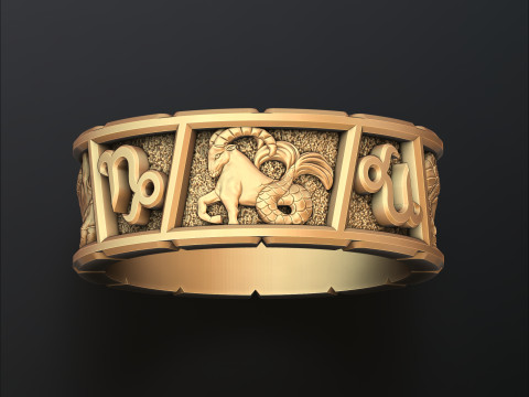 Horoscope Capricorn Ring v2 3D print model 3D print model 3D-printmodel