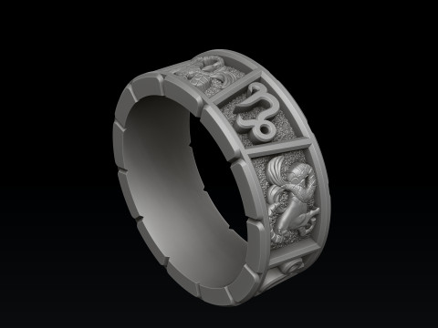 Horoscope Capricorn Ring v2 3D print model 3D print model Modello di stampa 3D
