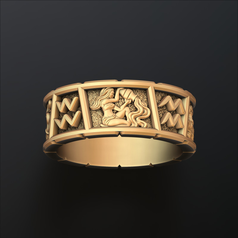 Horoscope Aquarius Ring v2 3D print model 3D Принт Модель .c4d .max .obj .3ds .fbx .stl .blend