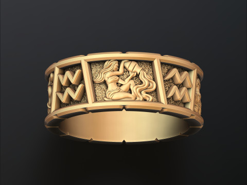 Horoscope Aquarius Ring v2 3D print model 3D-printmodel