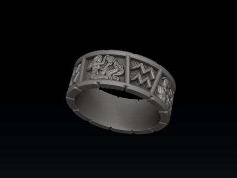 Horoscope Aquarius Ring v2 3D print model 3D Принт Модель