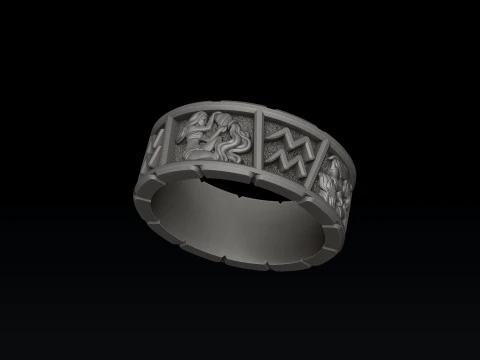 Horoscope Aquarius Ring v2 3D print model 3D Print Model