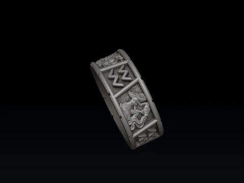 Horoscope Aquarius Ring v2 3D print model 3D Print Model