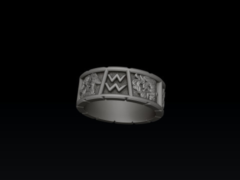 Horoscope Aquarius Ring v2 3D print model 3D Принт Модель