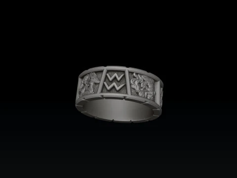 Horoscope Aquarius Ring v2 3D print model 3D Print Model