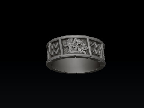 Horoscope Aquarius Ring v2 3D print model 3D Принт Модель