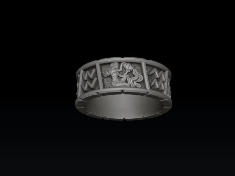 Horoscope Aquarius Ring v2 3D print model 3D Print Model